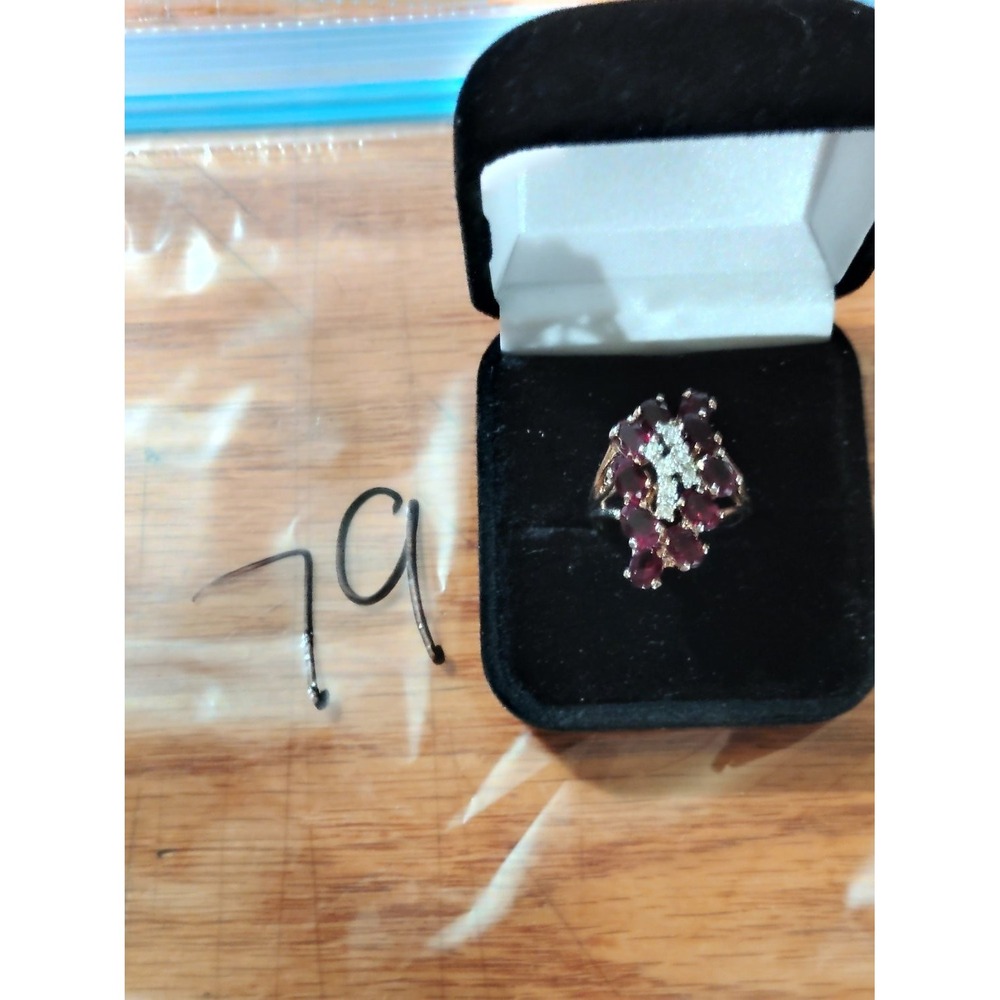 925 vintage Sardelli Red Cluster Cocktail Statement Ring Womans Size 9 w/ Box